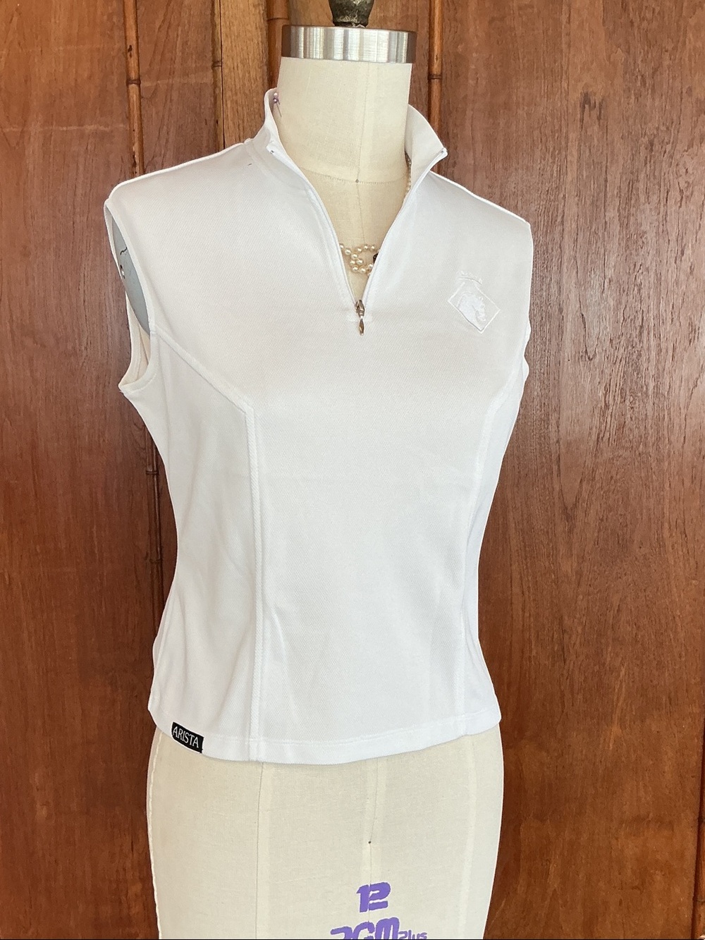 Sleeveless White Zip Riding Equestrian Mock Neck Tank Top - Arista